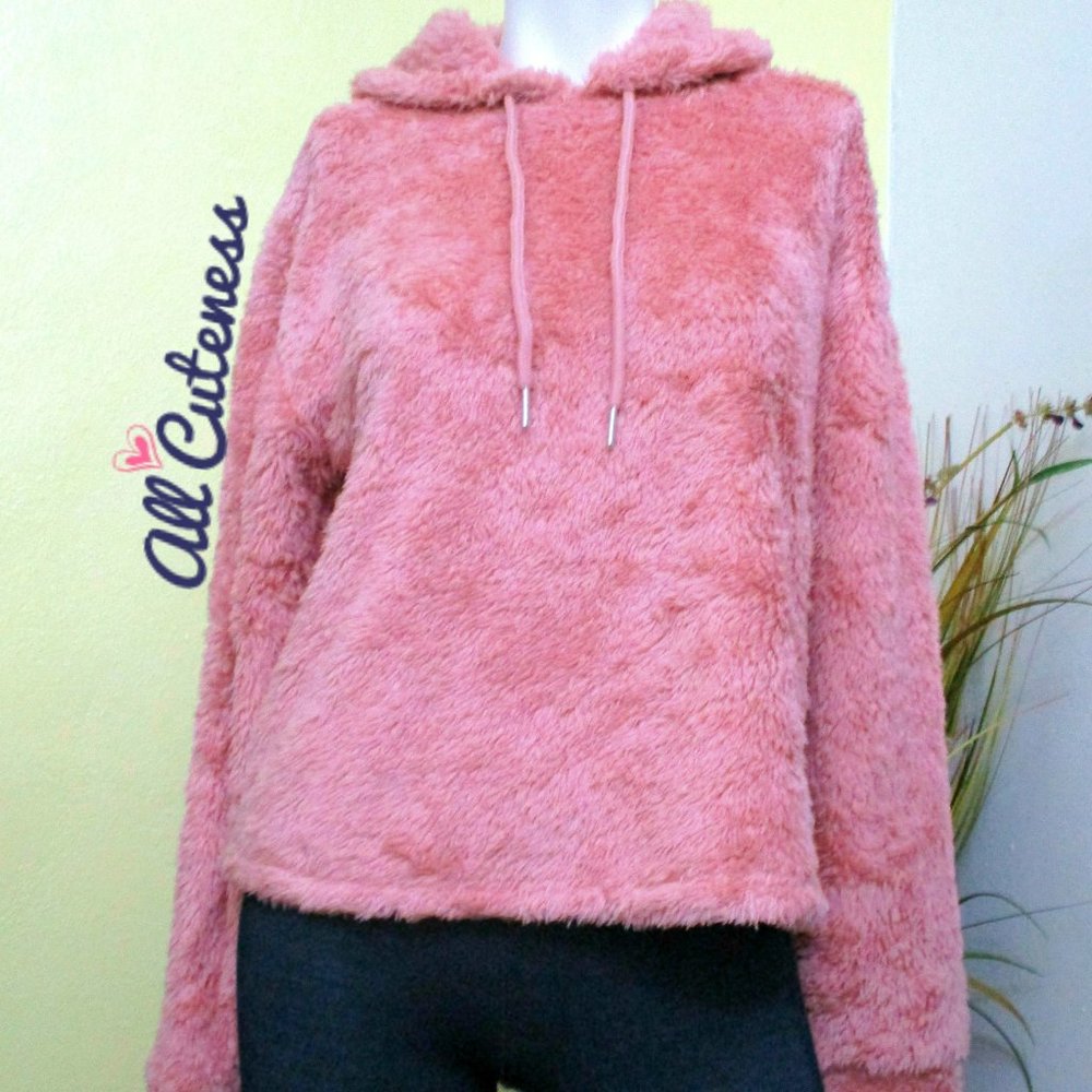 Active USA Pink Color Fluffy Hoodie Top